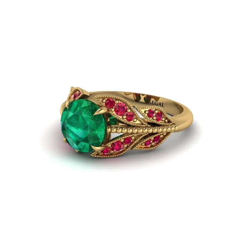 ladies engagement ring name holiday-Emerald Majestic Leaf Gold Engagement Ring - Makenna No. 49