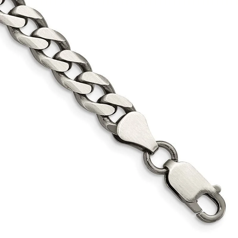 Ladies bracelets fair trade styles-Sterling Silver Antiqued 7mm Curb Chain Bracelet