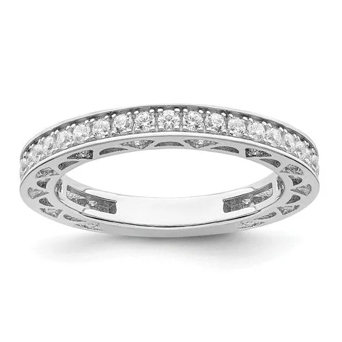 ladies ring summer christmas-Sterling Silver & CZ Brilliant Embers 3mm Band