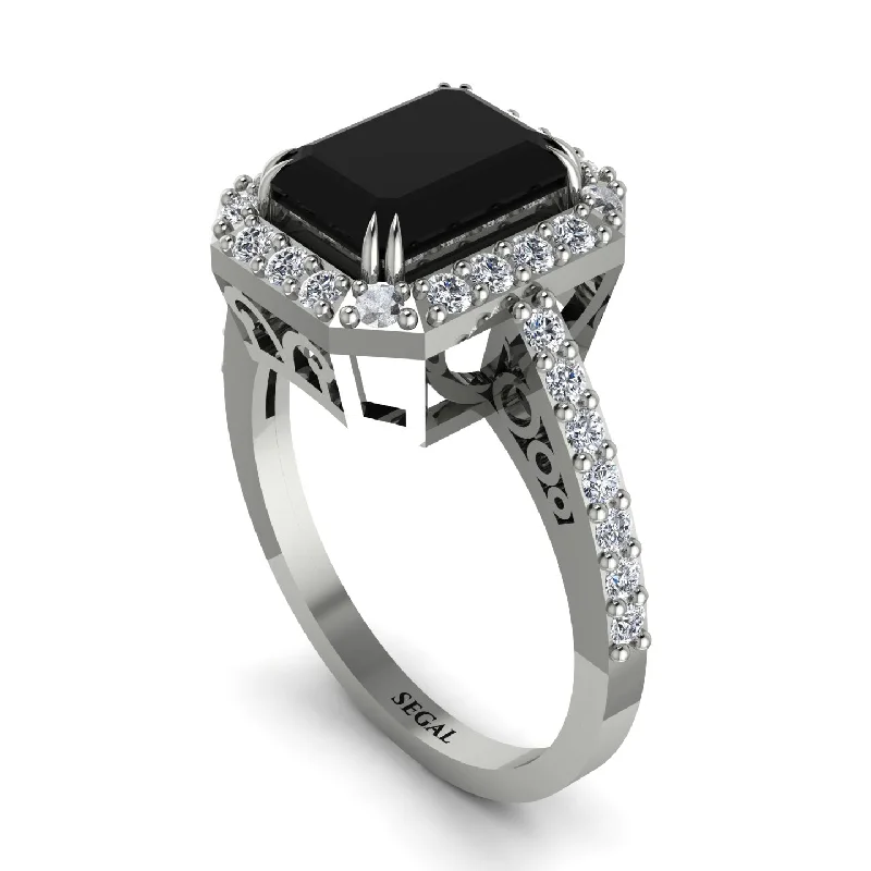 ladies engagement ring personalized turquoise-Emerald Cut Black Diamond Vintage-Inspired Engagement Ring - Addilyn No. 9