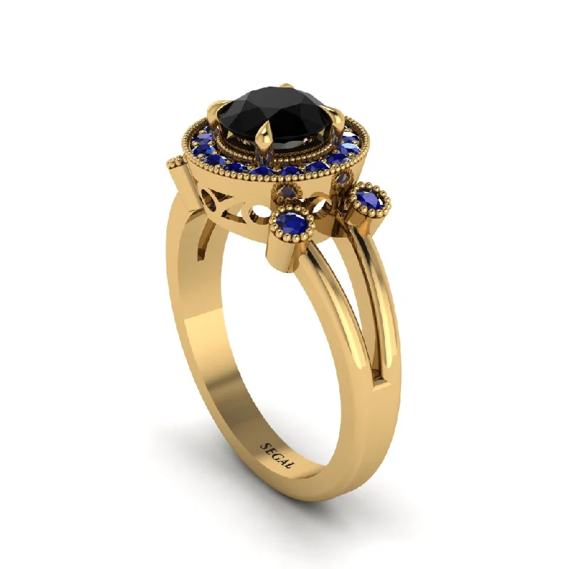 ladies engagement ring satin gold-Radiant Black Diamond Halo Gold Engagement Ring - Madilyn No. 67