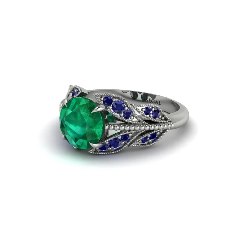 ladies engagement ring sleek tension-Emerald Majestic Leaf Gold Engagement Ring - Makenna No. 66