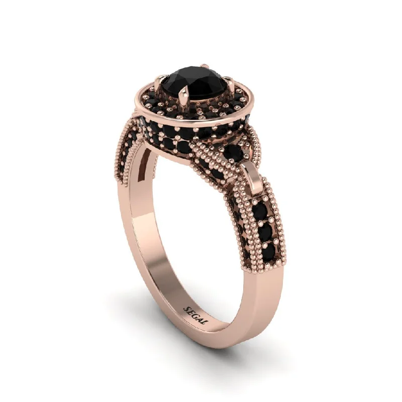 ladies engagement ring fall christmas-Black Diamond Double Halo Handmade Engagement Ring - Gracelyn No. 38