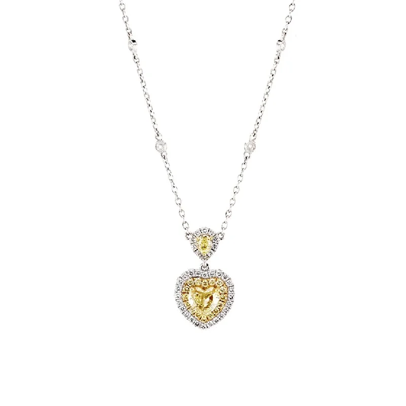 Ladies necklaces marquise cut necklaces-Yellow & White Diamond Pendant Necklace