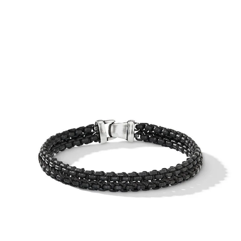 Ladies bracelets etched pattern styles-David Yurman Woven Box Chain Bracelet in Black