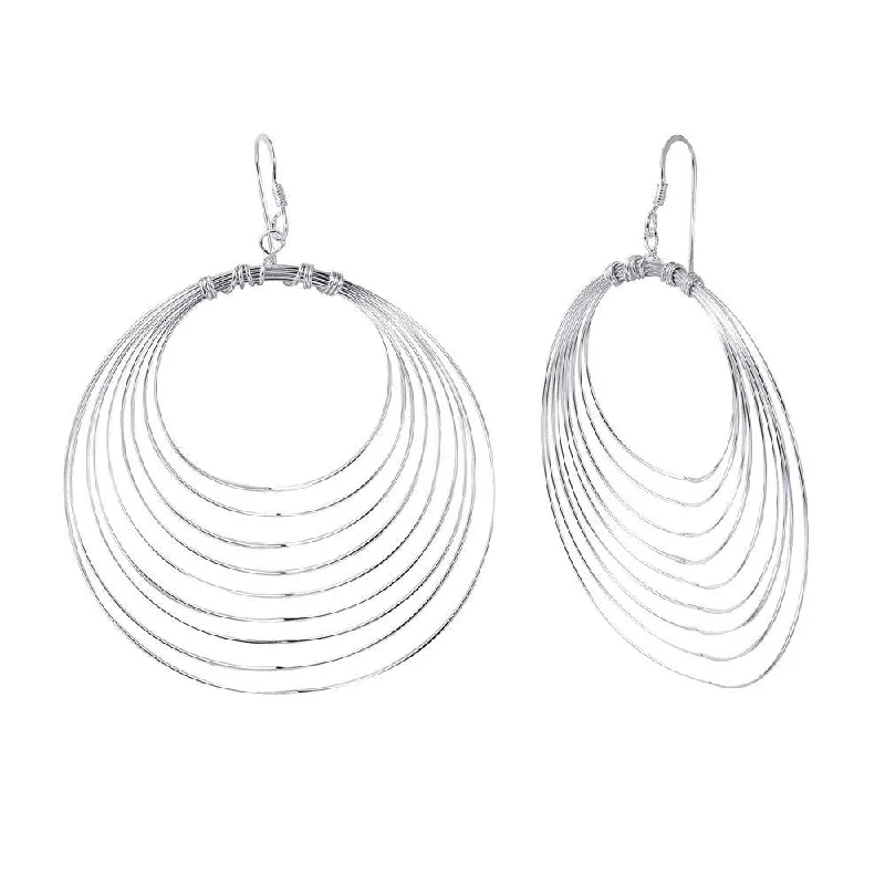 ladies earrings chunky asymmetrical-Silver 925 Circle Shaped Multi-Wire Dangling Earrings - STE00789