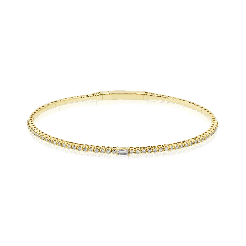 Ladies bracelets lightweight bangle designs-Yellow Gold Bezel Set Diamond Flexible Bracelet