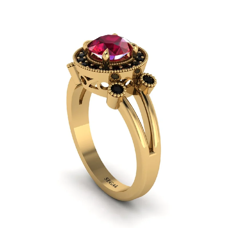 ladies engagement ring modern aquamarine-Radiant Ruby Halo Gold Engagement Ring - Madilyn No. 40