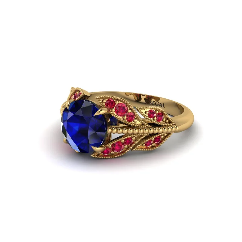 ladies engagement ring birthstone onyx-Sapphire Majestic Leaf Gold Engagement Ring - Makenna No. 58