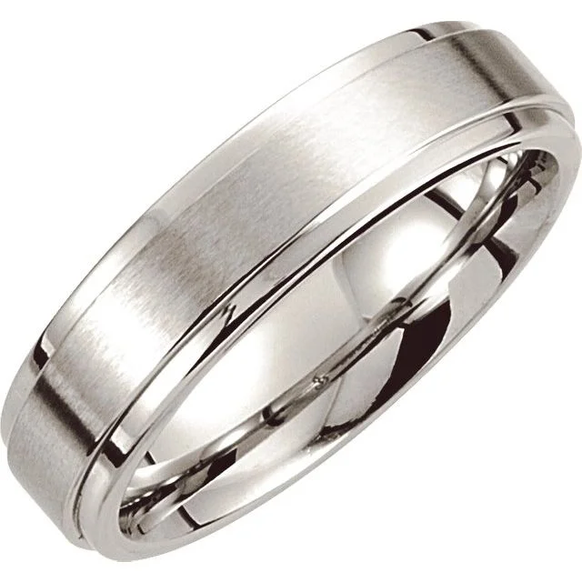 ladies ring name center stone-Cobalt 6 mm Satin Finished Ridged Band