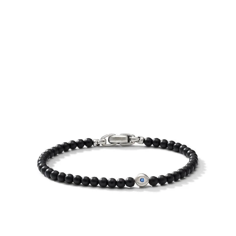 Ladies bracelets pointed tip styles-David Yurman Spiritual Beads Evil Eye Bracelet with Black Onyx and Sapphires