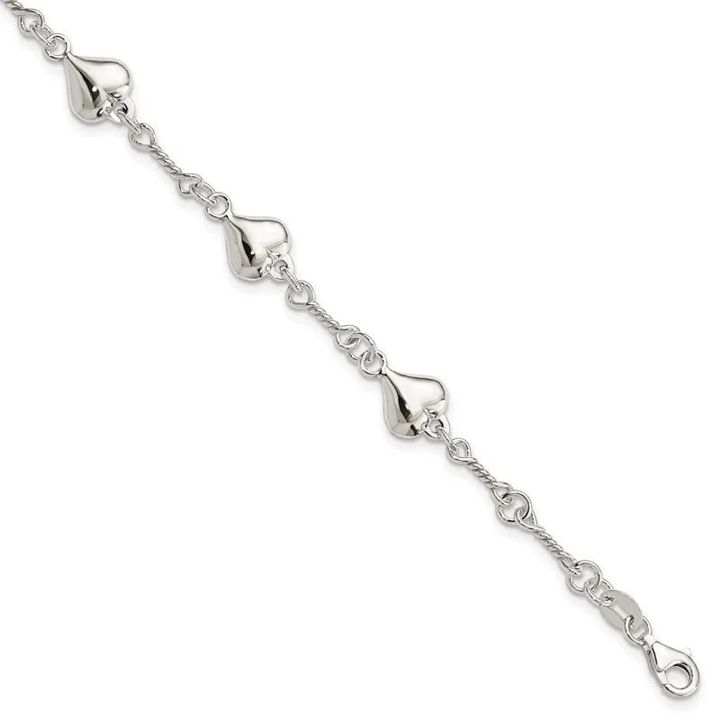 Ladies bracelets timeless craft styles-Sterling Silver Polished Heart 7.5in Bracelet