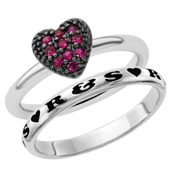 ladies ring eternity gold-Valentine Personalized Stackable Ruby Heart Bundle