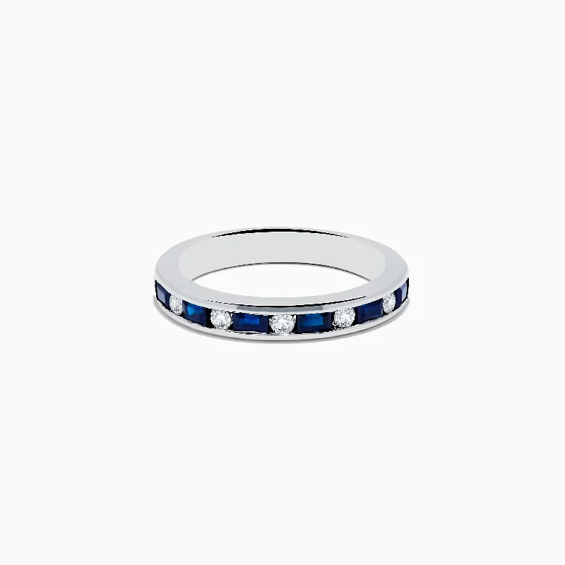 ladies ring trendy radiant cut-14K White Gold Channel-Set Blue Sapphire and Diamond Band 0.71 TCW