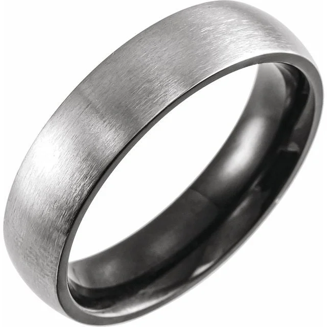 ladies ring high-end three stone-Black PVD Titanium 6 mm Half-Round Size 10 Band with Satin Finish