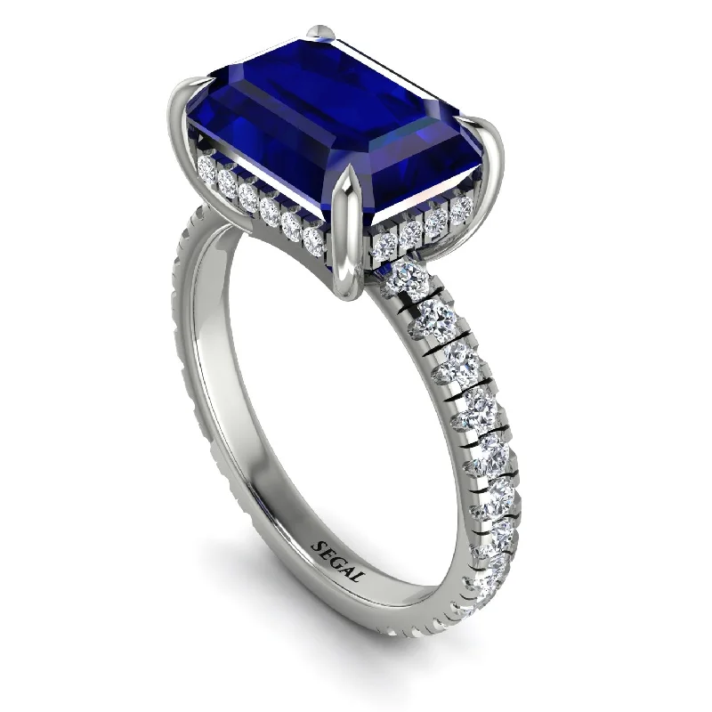 ladies engagement ring bold bezel-Emerald-Cut Sapphire Pavé Engagement Ring - Daphne No. 15