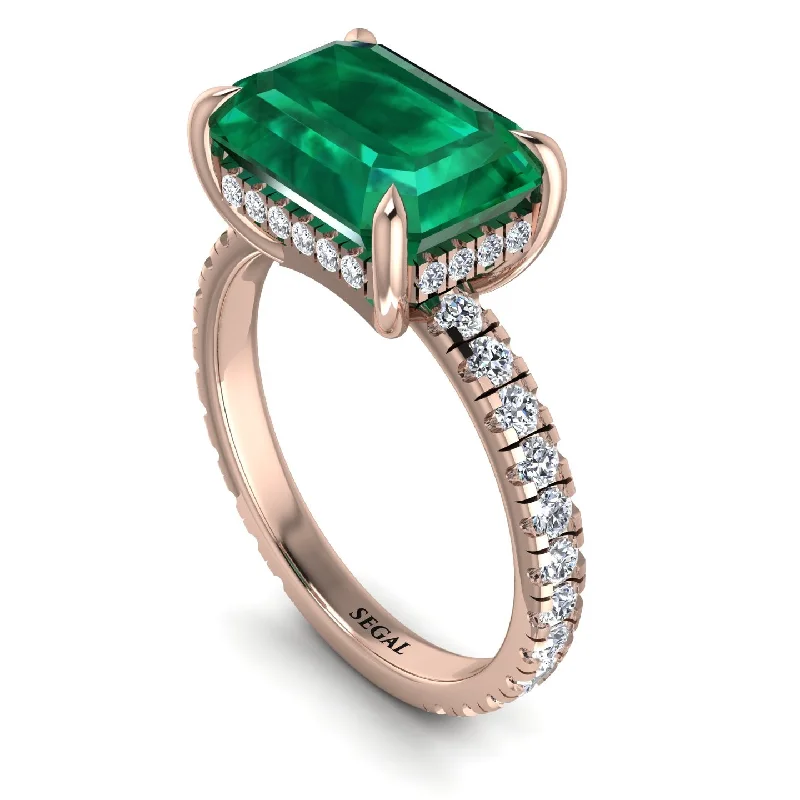 ladies engagement ring ornate turquoise-Emerald-Cut Emerald Pavé Engagement Ring - Daphne No. 5