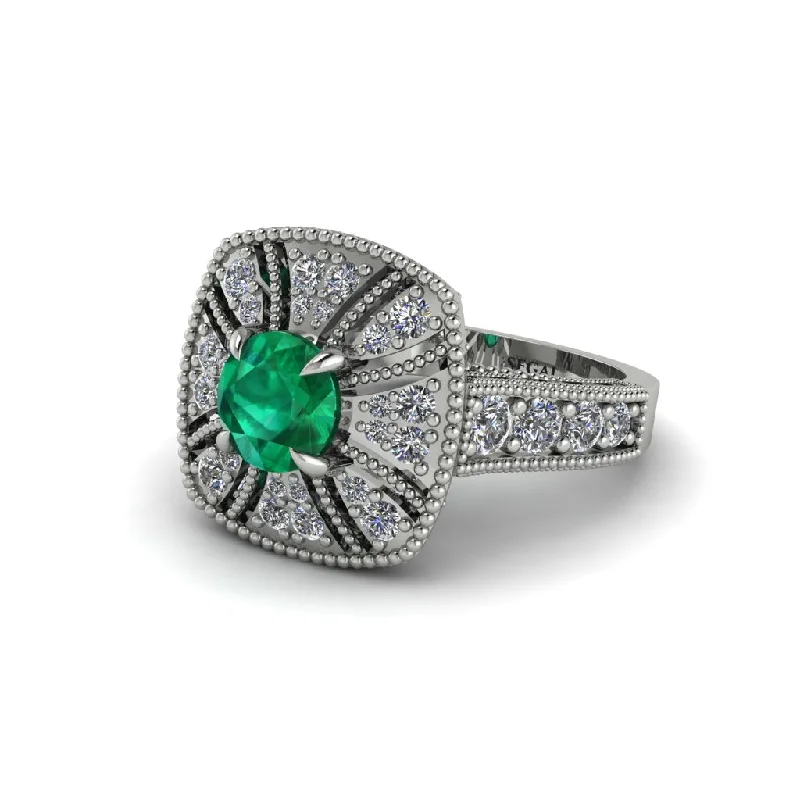 ladies engagement ring polished diamond-Emerald Vintage-Inspired Halo Engagement Ring  - Lexi No. 6