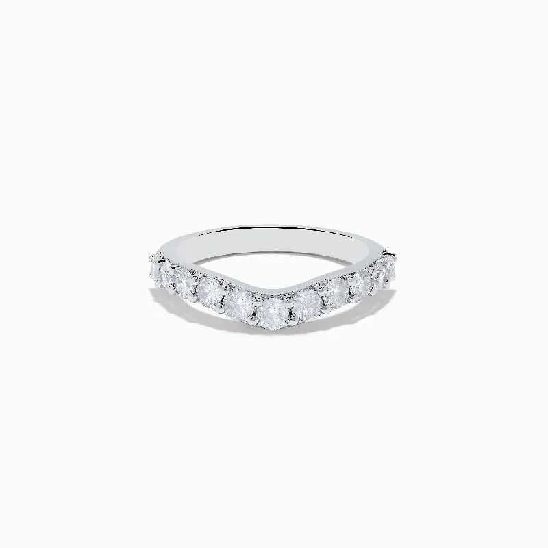 ladies ring delicate halo-14K White Gold Contoured Diamond Stacking Band 0.95 TCW