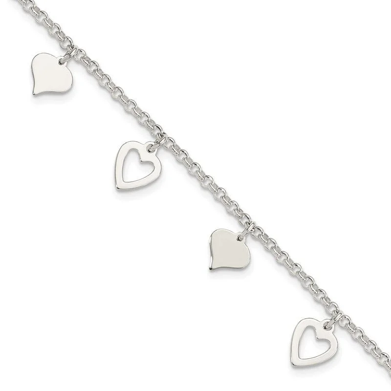 Ladies bracelets Halloween theme bracelets-Sterling Silver Polished Heart Bracelet