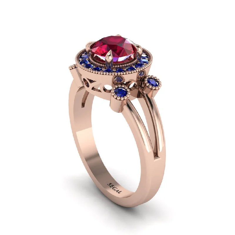 ladies engagement ring modern amethyst-Radiant Ruby Halo Gold Engagement Ring - Madilyn No. 71