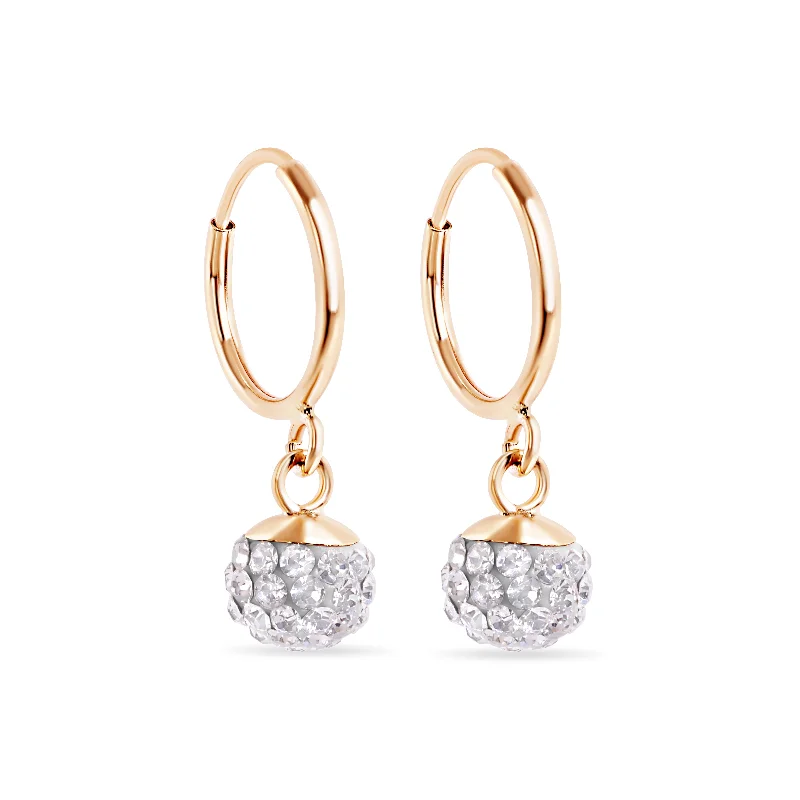 ladies earrings hammered diamond-14E00444. - 14 Karat Sphere Clear CZ 11mm Hoop Earrings