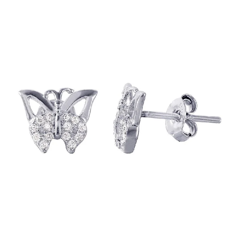 ladies earrings holiday garnet-Silver 925 Rhodium Plated Butterfly CZ Earrings - STE01016