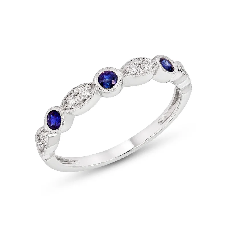 ladies ring celestial ethical-14k White or Yellow Gold Blue Sapphire & Diamond Wedding Anniversary Band