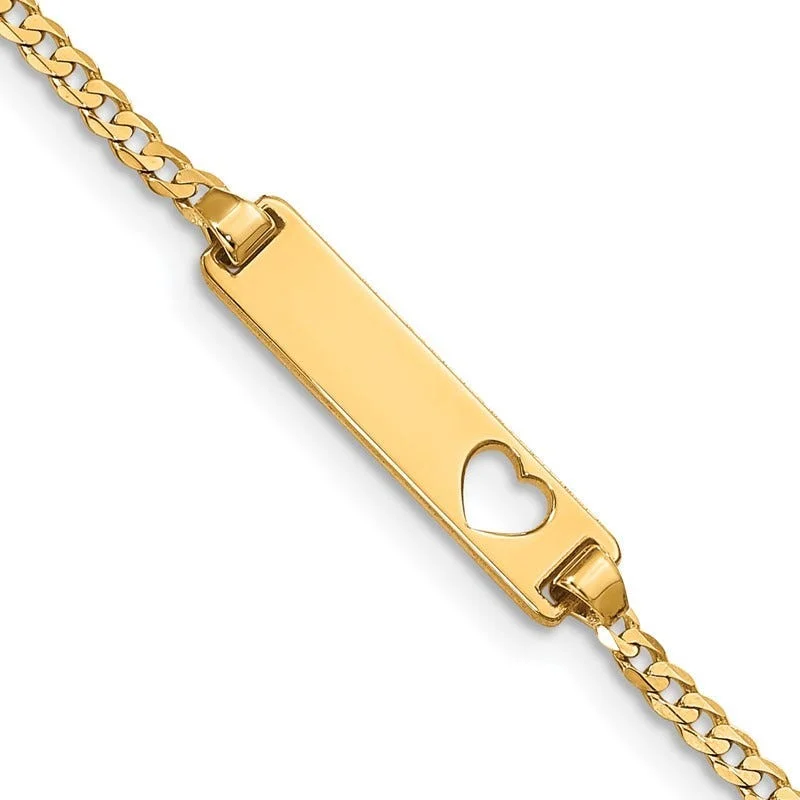 Ladies bracelets subtle luxury options-14k Cut-out Heart Curb Link ID Bracelet