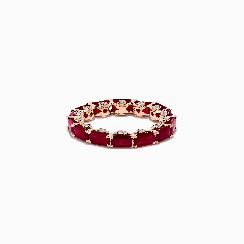 ladies ring vintage garnet-Ruby Royale 14K Rose Gold Emerald Cut Ruby Eternity Band