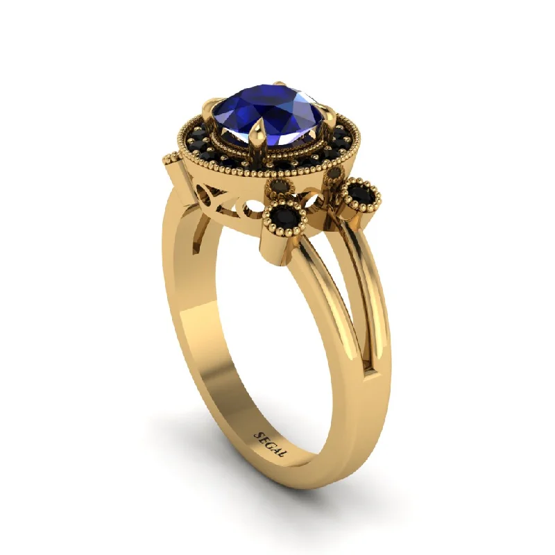 ladies engagement ring chic blue sapphire-Radiant Sapphire Halo Gold Engagement Ring - Madilyn No. 43