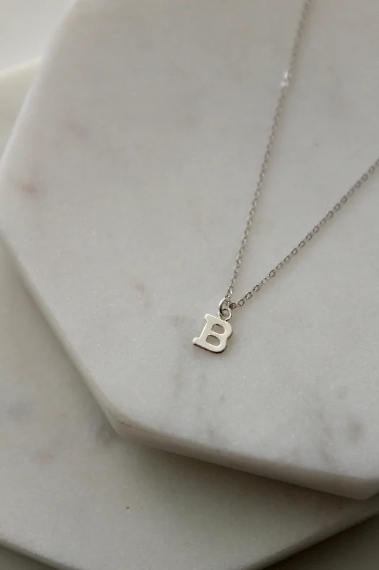 Ladies necklaces embossed design necklaces-Silver Block Letter Necklace