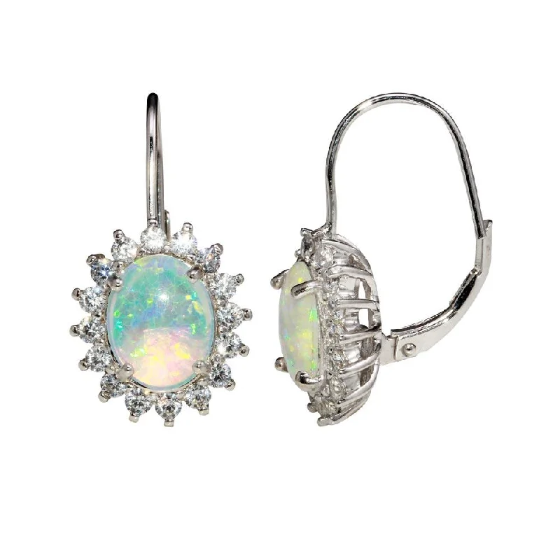 ladies earrings summer aquamarine-Rhodium Plated 925 Sterling Silver Dangling Synthetic Opal Earrings - STE01161RH