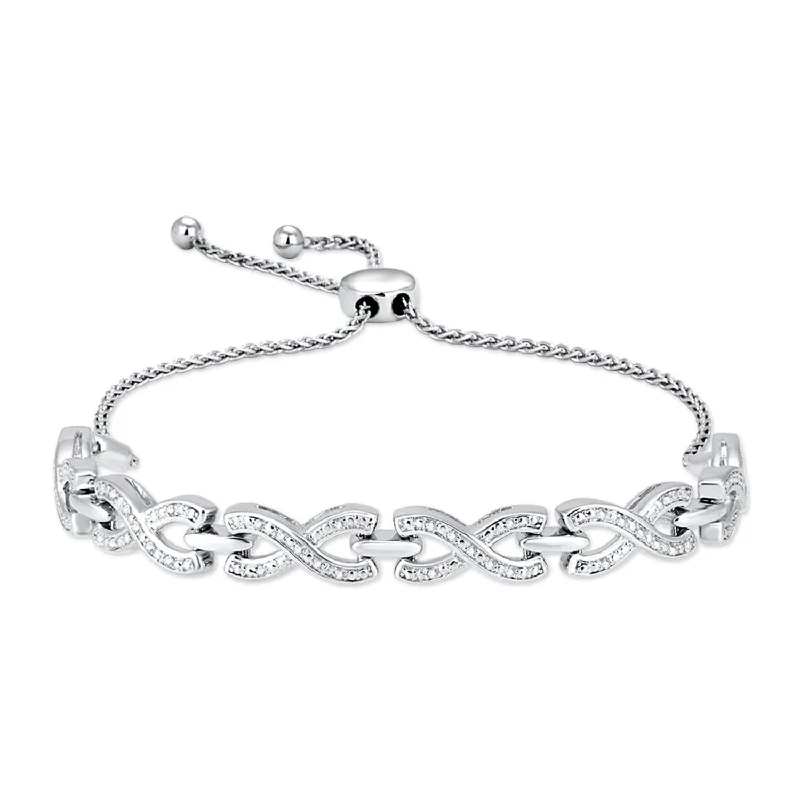 Ladies bracelets halo accent designs-Sterling Silver 1/10 Ct.Tw.Diamond Bolo Bracelet