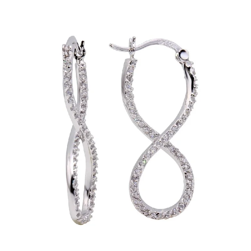 ladies earrings summer red ruby-Silver 925 Rhodium Plated Number Eight Infinity CZ Hoop Earrings - BGE00210