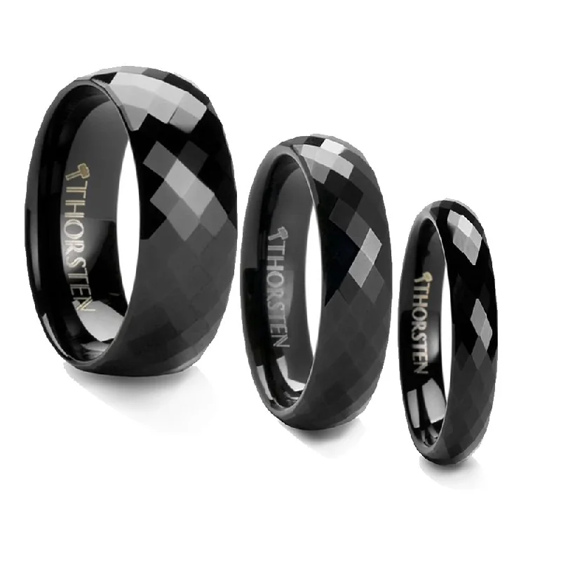 ladies ring affordable asscher cut-Thorsten AEON Black Tungsten Wedding Band with Diamond Facets - 4 6 or 8mm