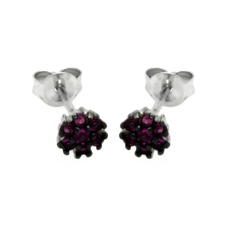 ladies earrings trendy red ruby-Silver 925 Rhodium Plated Red Round CZ Stud Earrings - STE00885