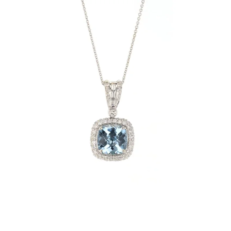 Ladies necklaces gradient gem necklaces-16" Aquamarine & Diamond Pendant Necklace | M10271440