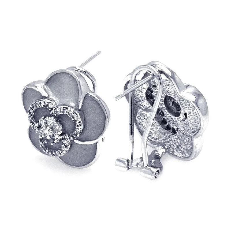 ladies earrings elegant short-Clearance-Silver 925 Rhodium Plated Flower CZ Stud Earrings - BGE00121