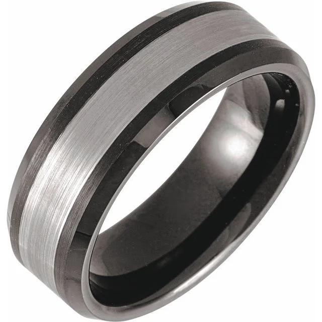 ladies ring trendy pear cut-Black PVD & Tungsten Beveled-Edge 8mm Band