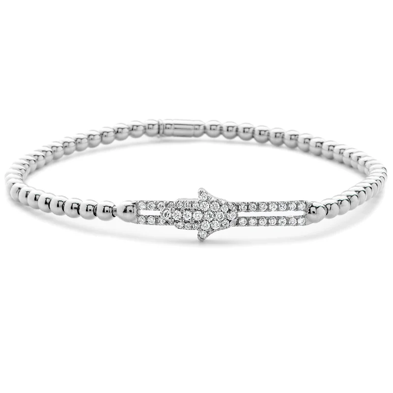 Ladies bracelets fragile beauty styles-Hulchi Belluni Bracelet with Hamsa Pave Diamond Moveable Station White Gold Stretch Stackable