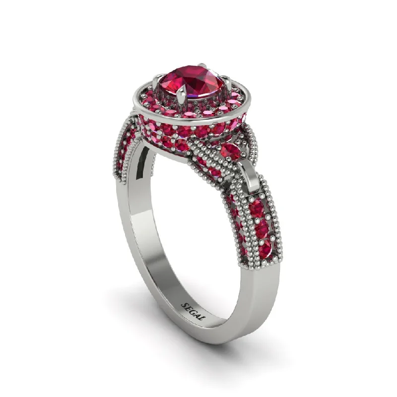 ladies engagement ring chic emerald cut-Ruby Double Halo Handmade Engagement Ring - Gracelyn No. 57