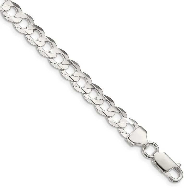 Ladies bracelets distressed look designs-Sterling Silver 6.75mm Concave Beveled Curb Chain Bracelet