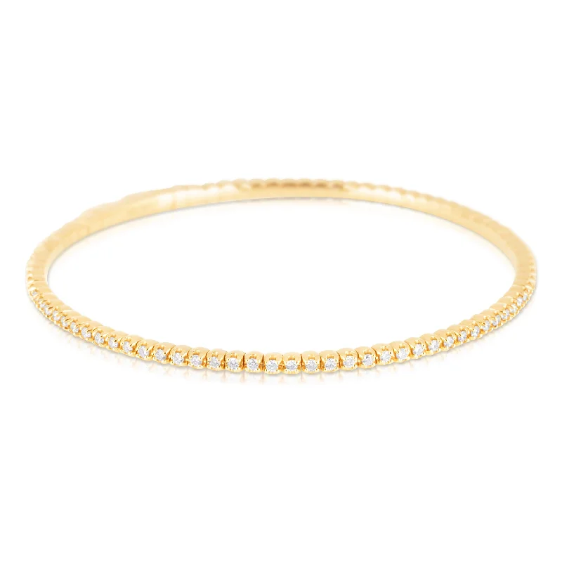 Ladies bracelets loose style bracelets-14k Yellow Gold Diamond Eternity Flexible Semi-Stiff Tennis Bracelet Bangle