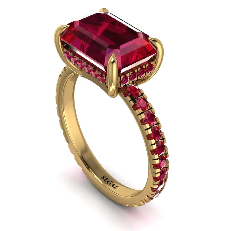 ladies engagement ring personalized three stone-Emerald-Cut Ruby Pavé Engagement Ring - Daphne No. 55