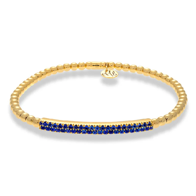 Ladies bracelets romantic floral styles-Hulchi Belluni Bracelet with Pave Sapphire ID Bar Yellow Gold Stretch Stackable 21348H4BL