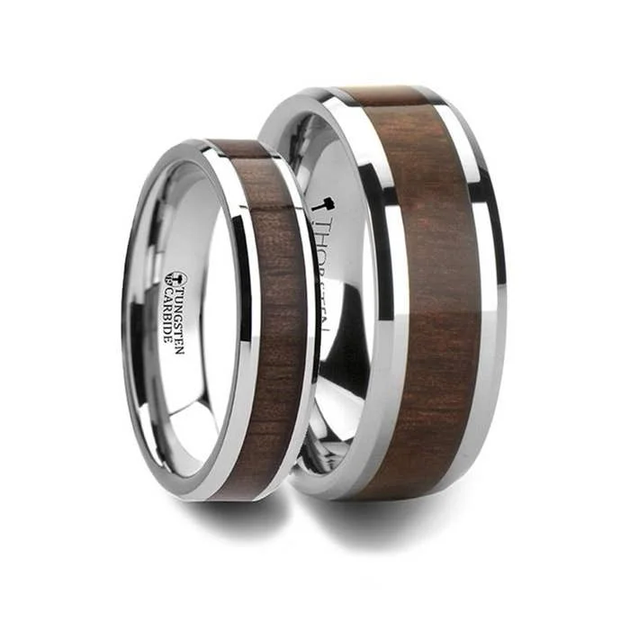 ladies ring conflict-free moonstone-Thorsten HALIFAX Tungsten Wedding Band with Bevels and Black Walnut Wood Inlay - 4mm - 12mm