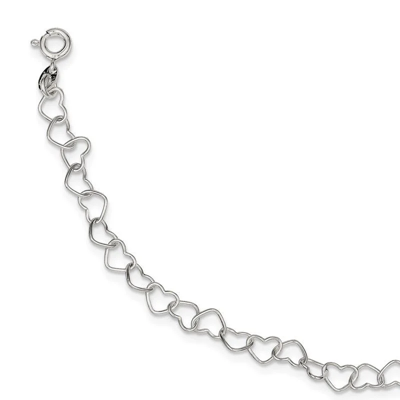 Ladies bracelets sister matching sets-Sterling Silver 8inch Polished Fancy Heart Link Bracelet