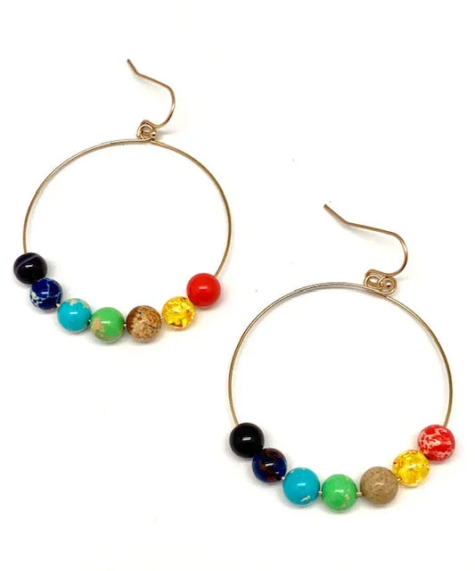 ladies earrings smooth moonstone-Chakra Bead Hoop Earrings