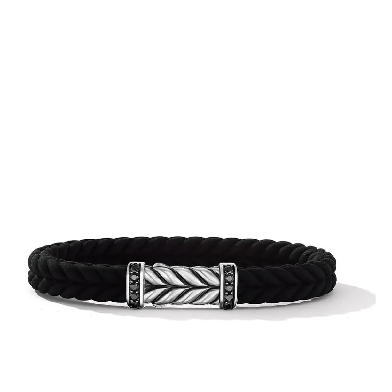 Ladies bracelets earthy tone designs-David Yurman Gents Chevron Black Rubber Bracelet with Pave Black Diamonds